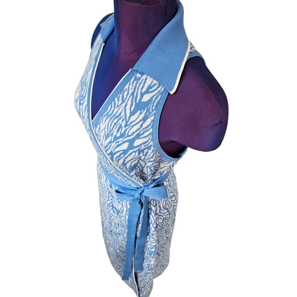 NWT Diane Von Furstenberg Target Collared Sea Twig Blue‎ Sweater Dress Large - Picture 6 of 12